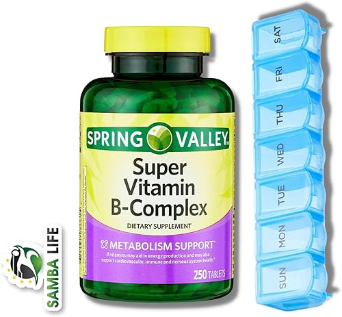 Miniatura 1 de Samba Life Spring Valley - Complejo súper vitamina B, apoyo al metabolismo, planificador semanal y organizador de pastillas de 250 unidades (1)