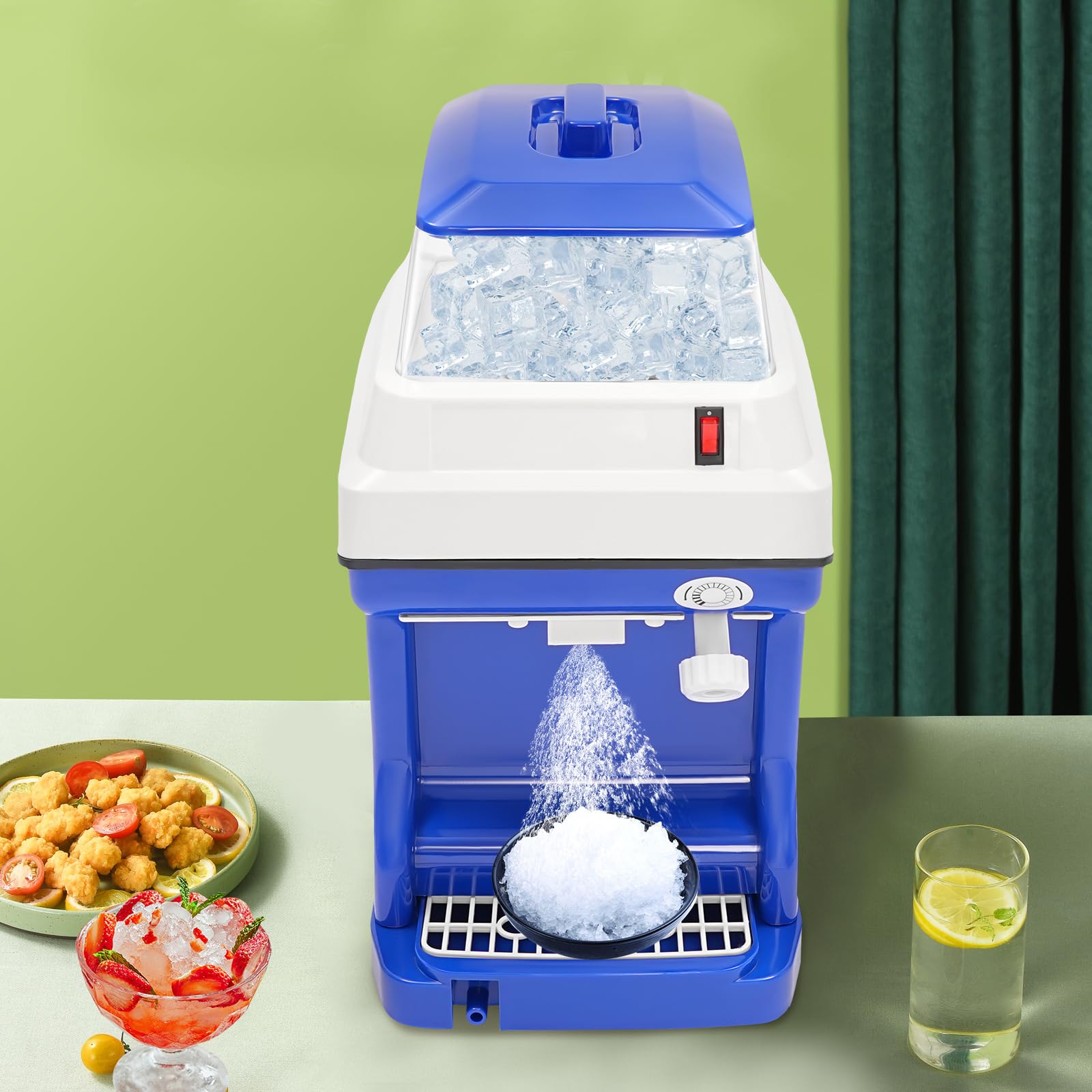 FXEIPOL Commercial Ice Crusher 5L/5.28QT Electric Shaved Ice Machine 1400RPM Automatic Snow Cone Maker with Water Tray Electric Snow Cone Machine for Families, Restaurants