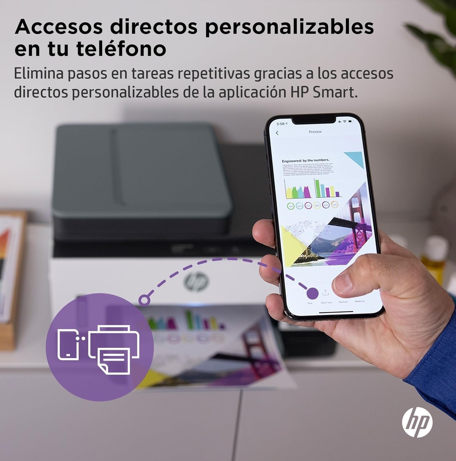 HP Smart Tank 7605 28C02A - Impresora A4 Multifunción con Deposito de Tinta Recargable, Impresión a Color, Escaner, Copiadora, Fax, Wi-Fi, Smart App, Blanco y Negro
