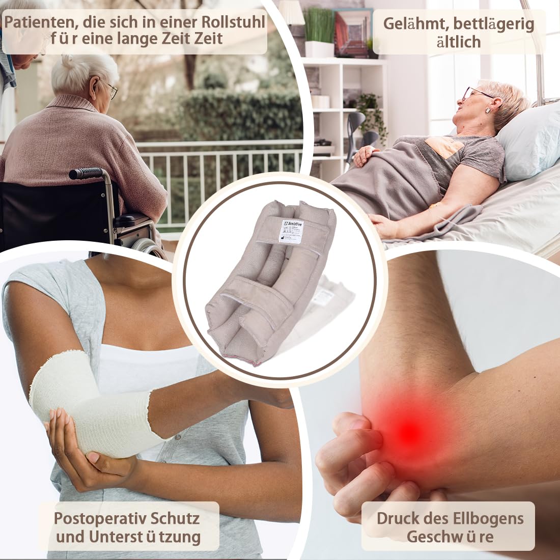EZ Assistive Medizinischer Ellbogenschützer für Senioren und bettlägerige Patienten mit weicher Faserpolsterung (Khaki, Übergrößen)