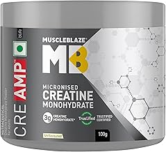MuscleBlaze Micronised Creatine Monohydrate CreAMP Powder, Unflavoured (32 Servings, 100g) | Trustified Certified Creatine