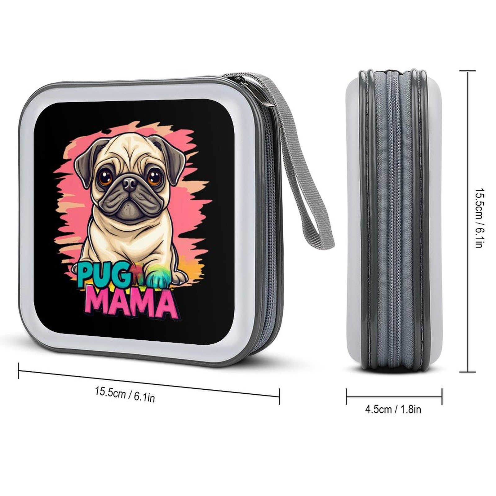 Pug Mama CD Case Portable DVD Holder Storage Organizer for Home Travel