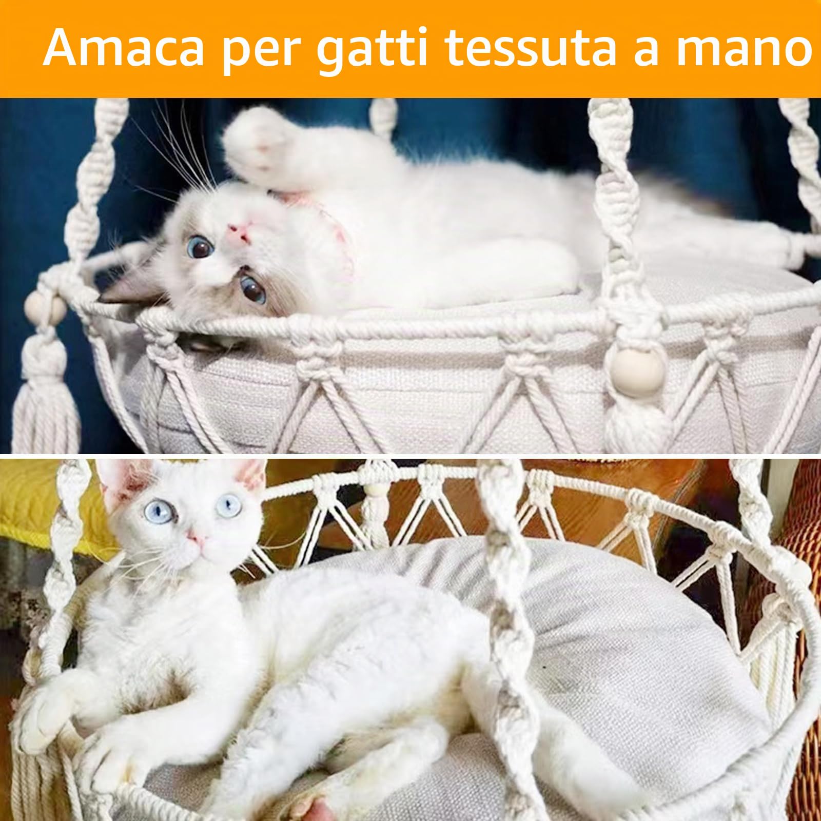 Amaca per gatti in macramè, lettino per gatti oscillante, lavorato a mano