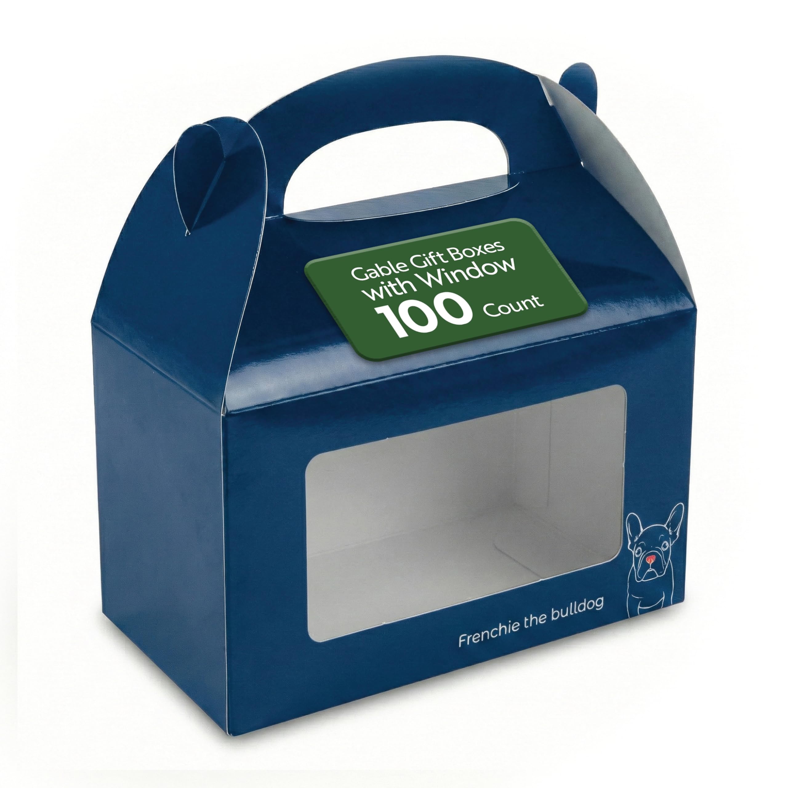 Restaurantware Bio Tek 6 x 3.5 x 3.5 Inch Gable Boxes For Party Favors, 100 Attractive Gift Boxes - Frenchie The Bulldog Design, Clear PET Window,