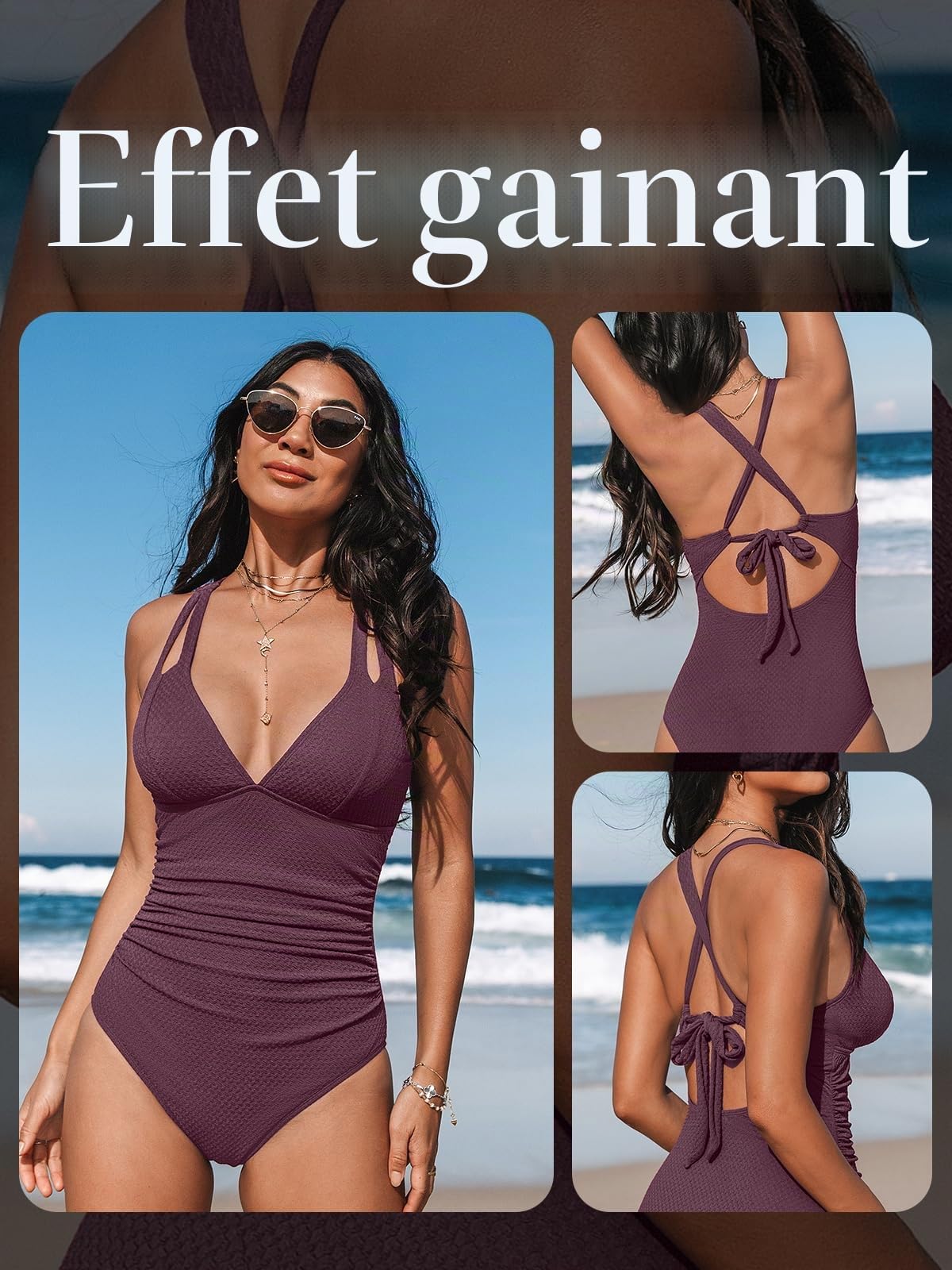 CUPSHE Maillot De Bain Une Pièce pour Femme Décolleté Plongeant Découpe Criss Cross Maillot De Bain