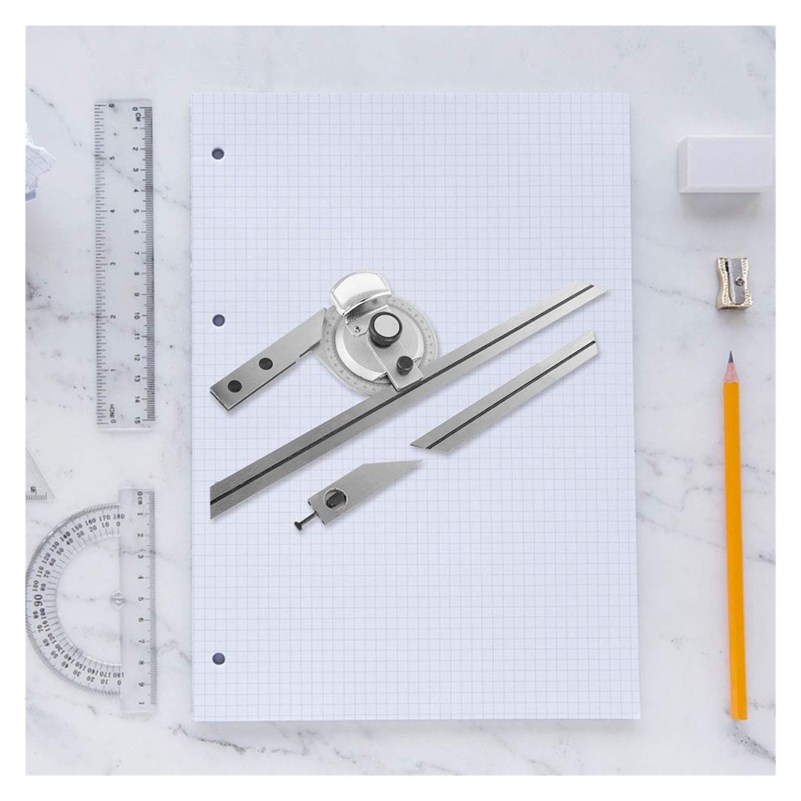 Rapporteur d'angle, mesure précise de 0 à 360 mm, en acier au carbone, avec loupe et boîte plastique for la d'angles internes externes