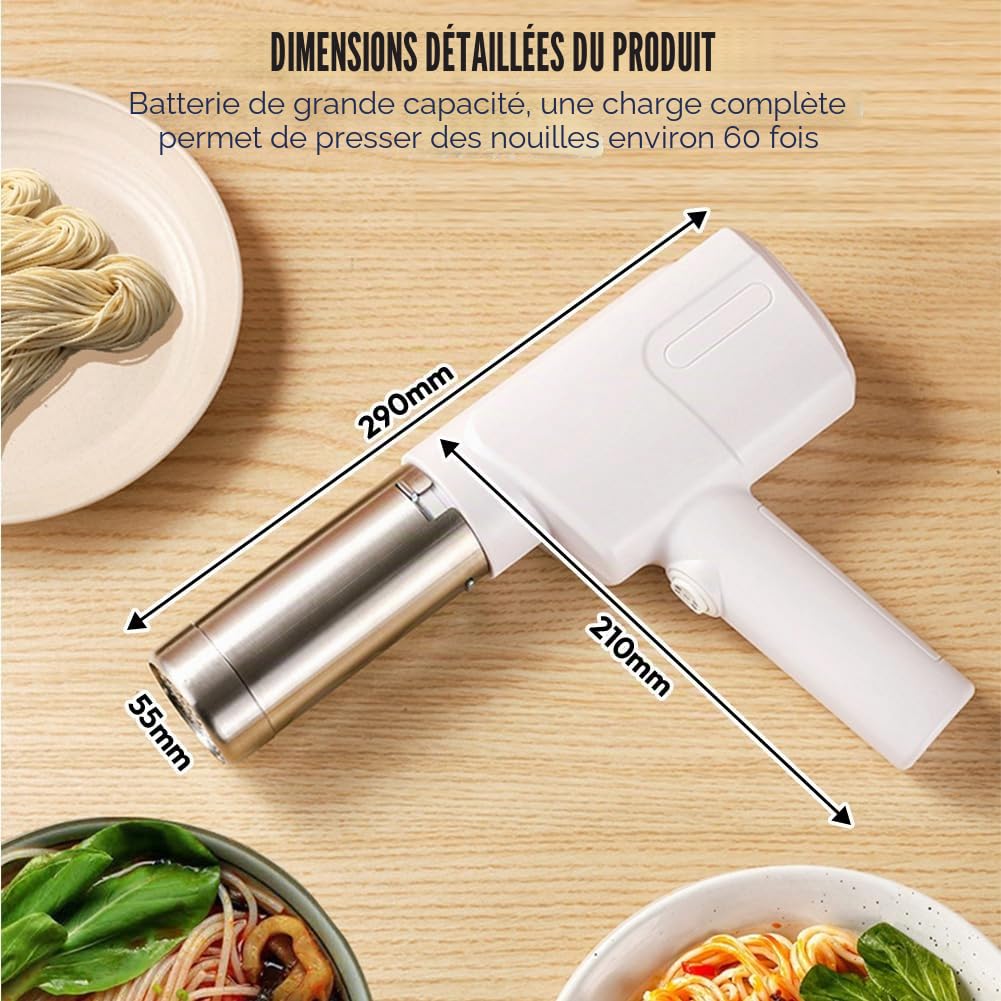 Machine à pâtes électrique portable manuelle, presse électrique portable de 2000 mAh, machine à pâtes automatique rechargeable avec 5 moules de presse pour nouilles faites maison/spaghetti/macaronis
