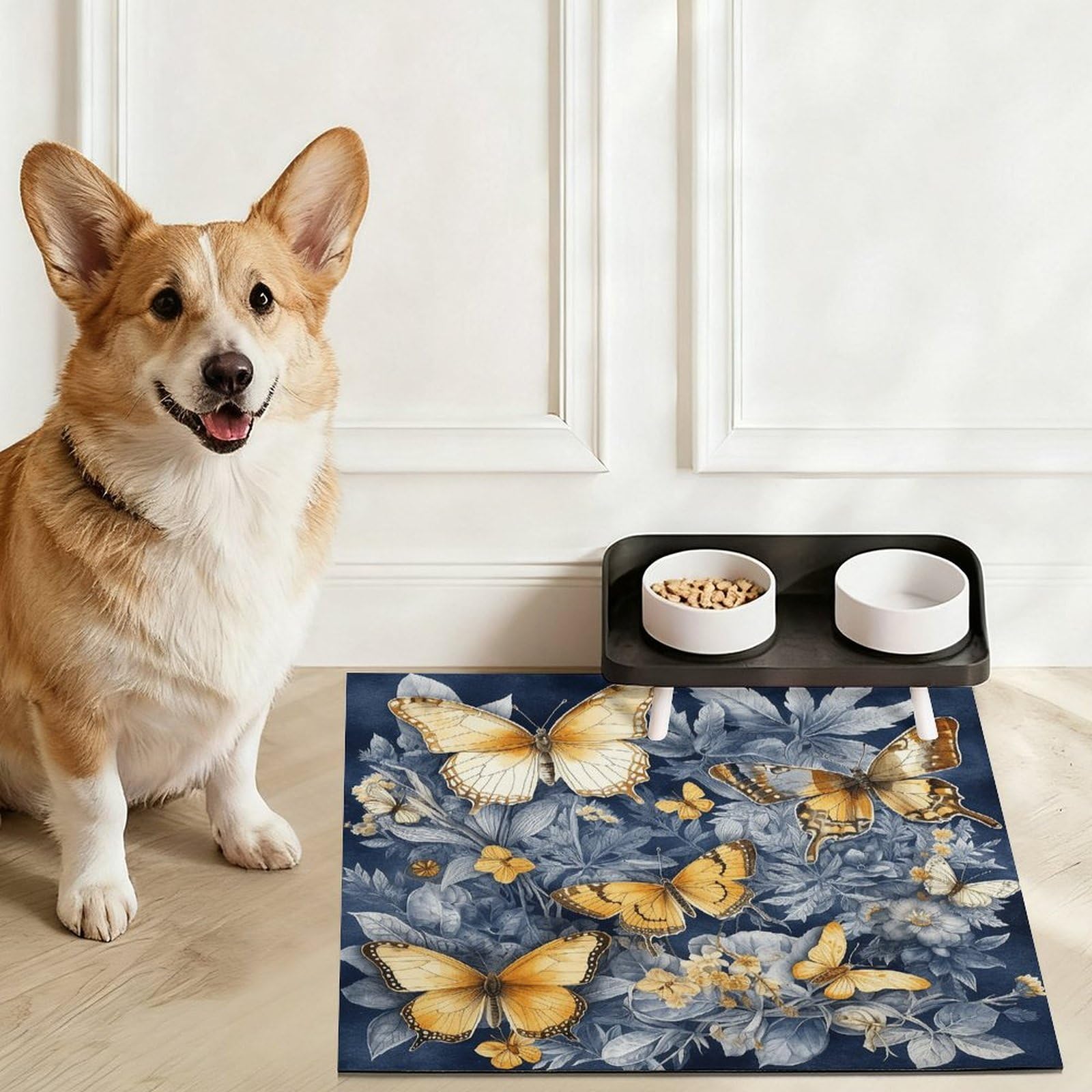 Tapis de nourriture pour chat et chat de plusieurs espèces de papillons – Tapis d'alimentation antidérapant pour chien facile à nettoyer pour la nourriture et l'eau, tapis de gamelle pour chien et