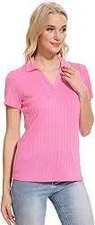 Camisa polo feminina casual de verão, gola V, gola V, blusa de malha de manga curta