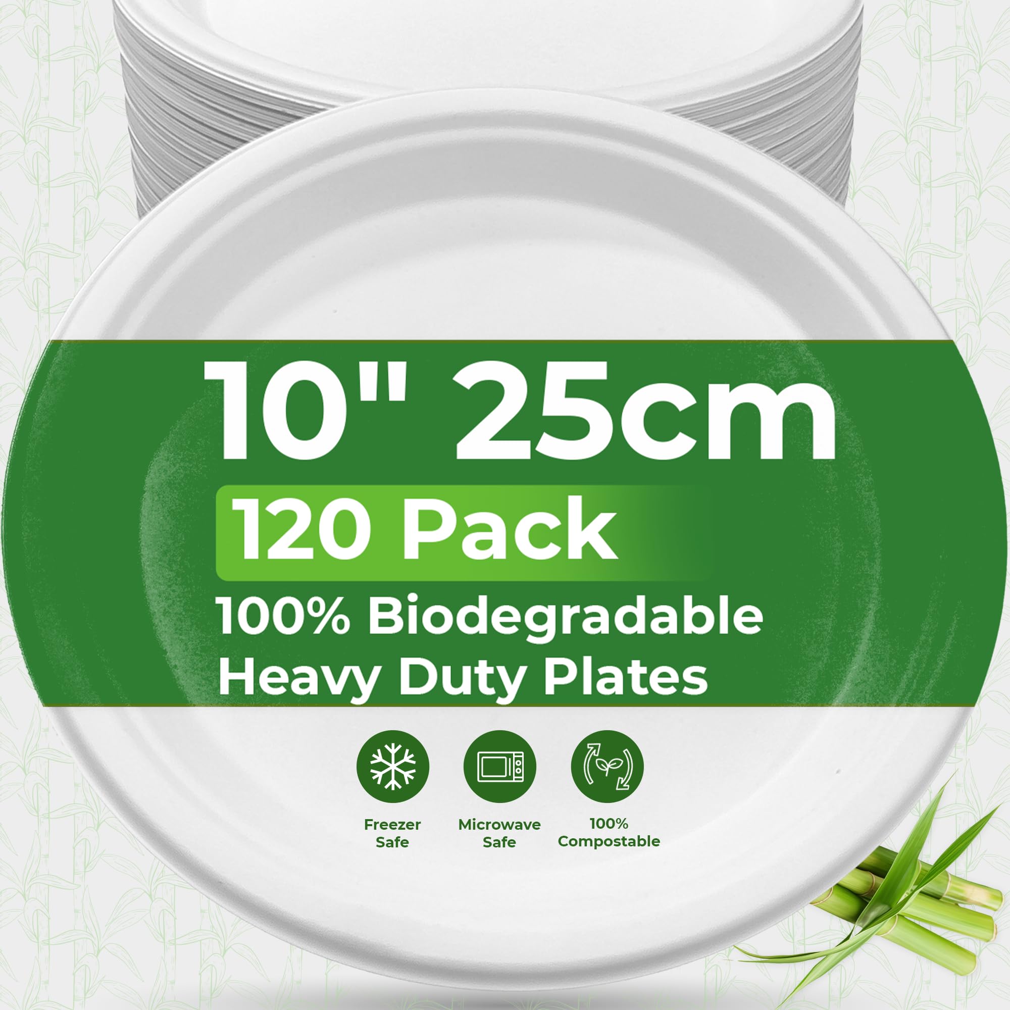PRIME FEEL Piatti di carta usa e getta da 25,4 cm, 120 pezzi, 100% compostabili, resistenti ed ecologici, per feste, eventi, barbecue, campeggio e picnic