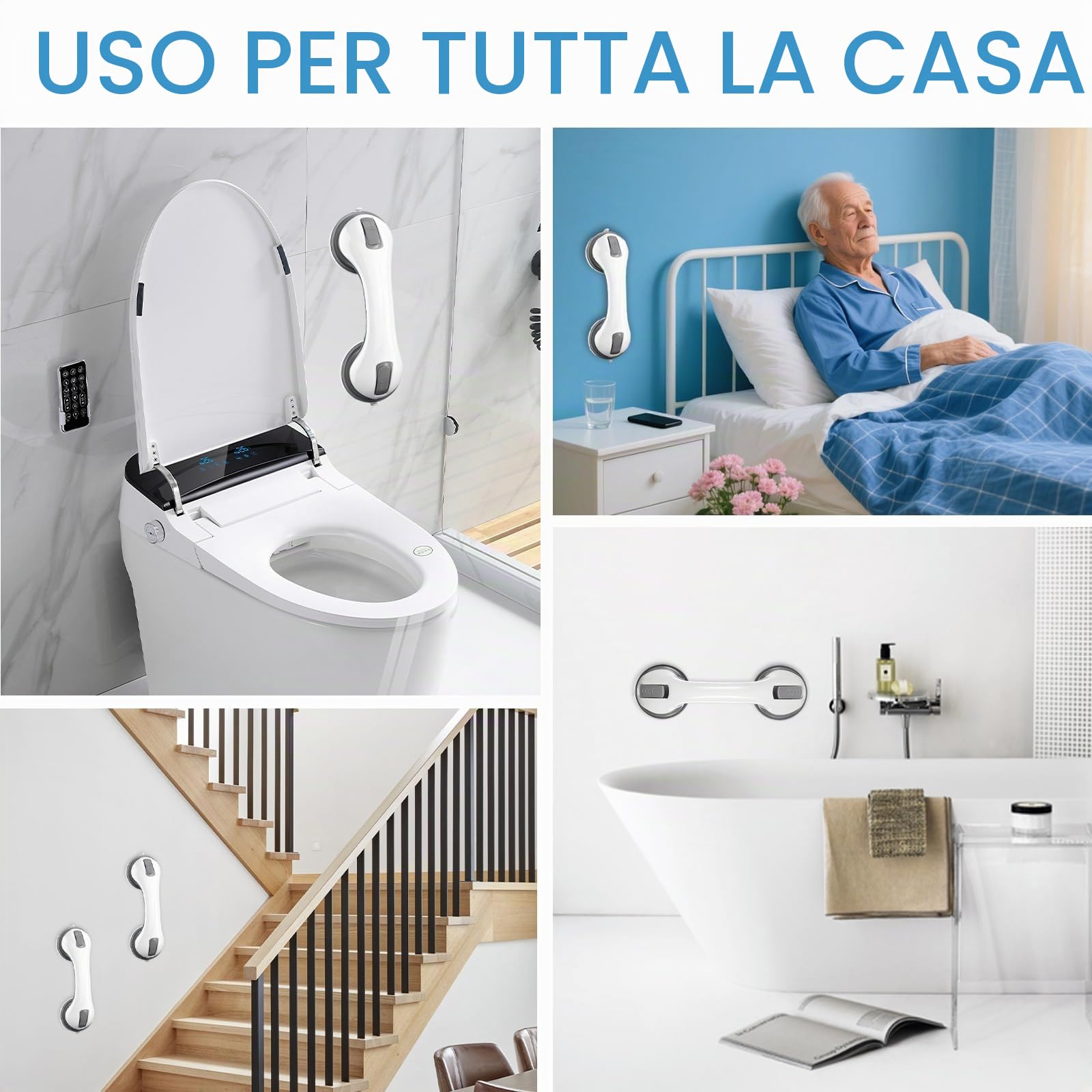 Maniglie Anziani Ventosa Forte - 2pcs Sicurezza Bagno, 110 KG Maniglia Sicurezza Bagno, Supporto Sollevamento Fissaggio Sgabello Doccia Toilette Grigio