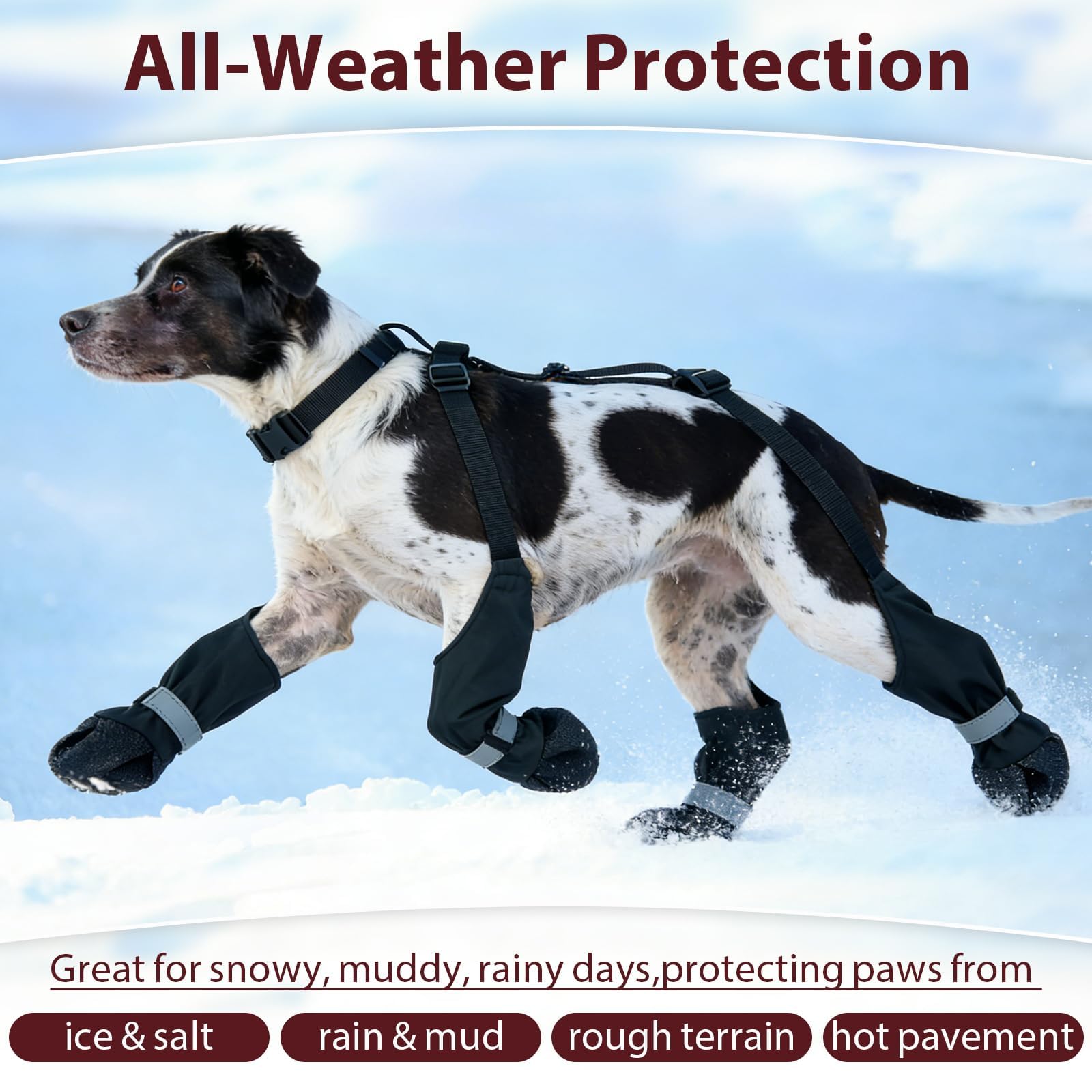 Bottes à bretelles pour chien, raquettes de neige d'hiver pour petits chiens, bottes imperméables pour la pluie, la boue, antidérapantes pour chiens actifs, protection de pattes réfléchissante