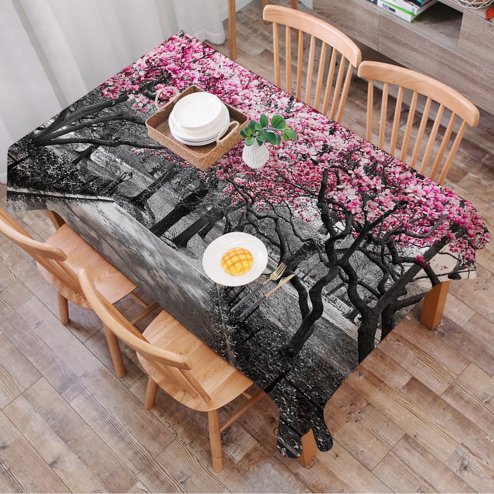 Dalexhm Pink Blossoms In Central Park Black And Whit - A10 Table Cloth Wipe Clean Rectangular, Wipeable Tablecloths,Dining Table Cover For Kitchen Outdoor Garden Table,Pink Blossoms In Central Park Black And White Landscape New York City(1),54X72 In