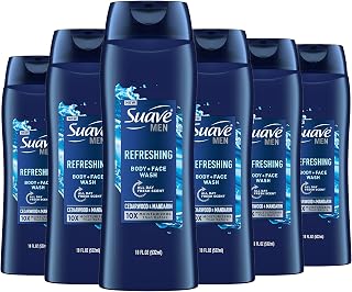 Suave Men Moisturizing Body & Face Wash, Cedarwood Mandarin Scent, Paraben-Free, 10x Moisturizers, 18oz Pack of 6