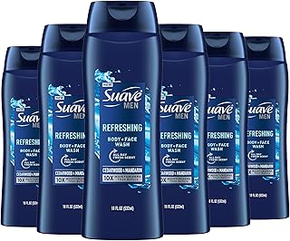Suave Men Moisturizing Body & Face Wash, With Cedarwood and Mandarin Scent, No Parabens, No Phtahaltes, 18 Oz Pack of 6