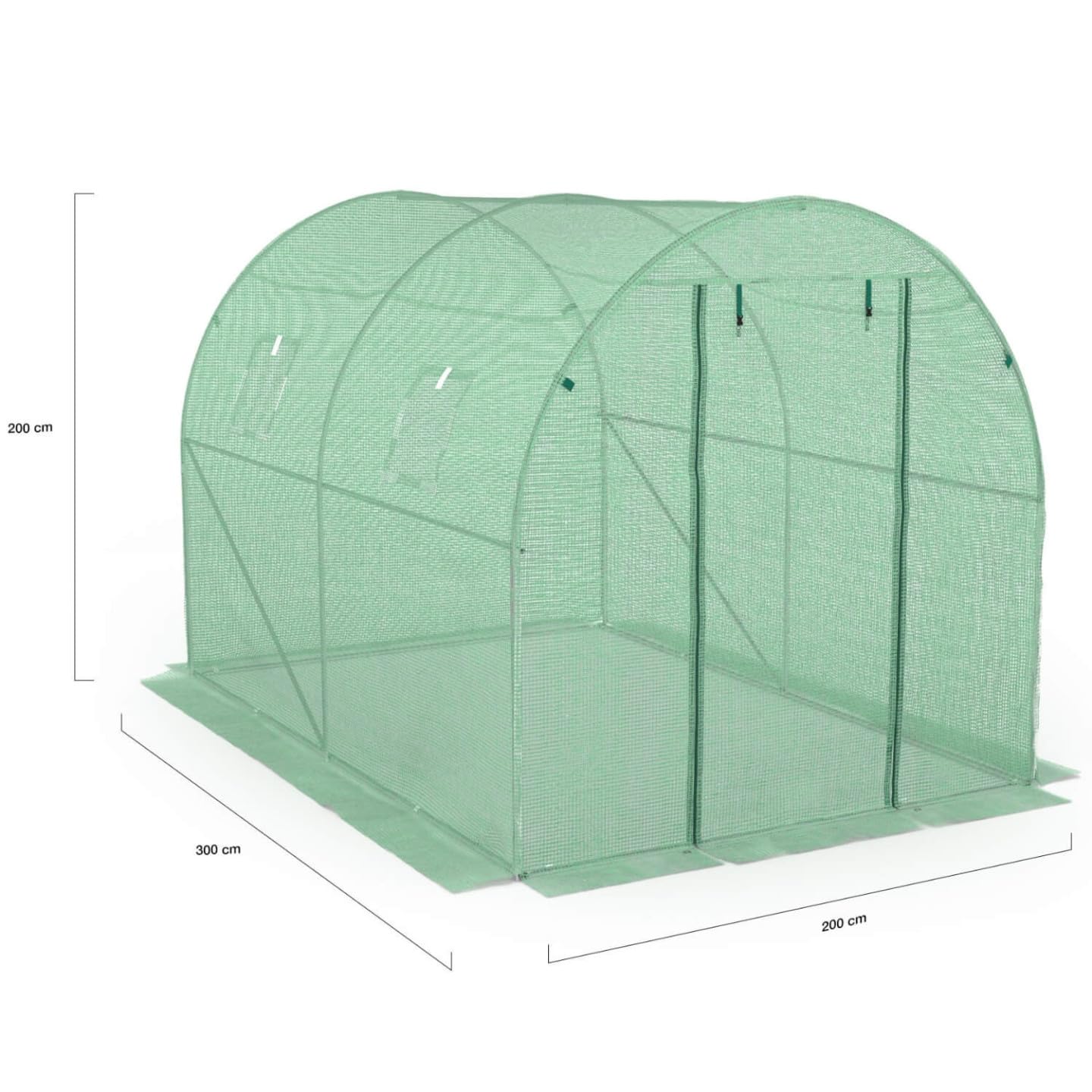 IDMarket - Serra da giardino a tunnel da 6 m², 3 x 2 x 2 m, in acciaio zincato + telo anti-UV con porta e finestre ROMA verde, per tutte le