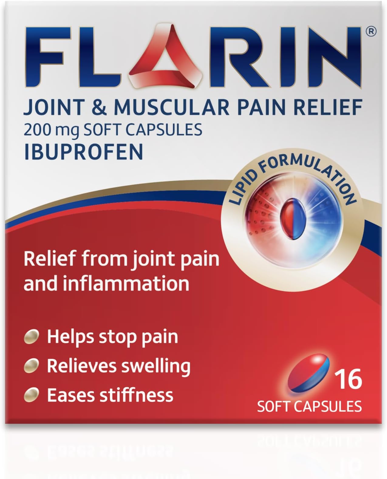 Joint and Muscular Pain Relief, 200 mg Soft Capsules, Muscle, Rheumatic, Joint and Back Pain Relief, Lipid Ibuprofen, Unique Lipid Formulation, Painkillers, 16 Soft Capsules