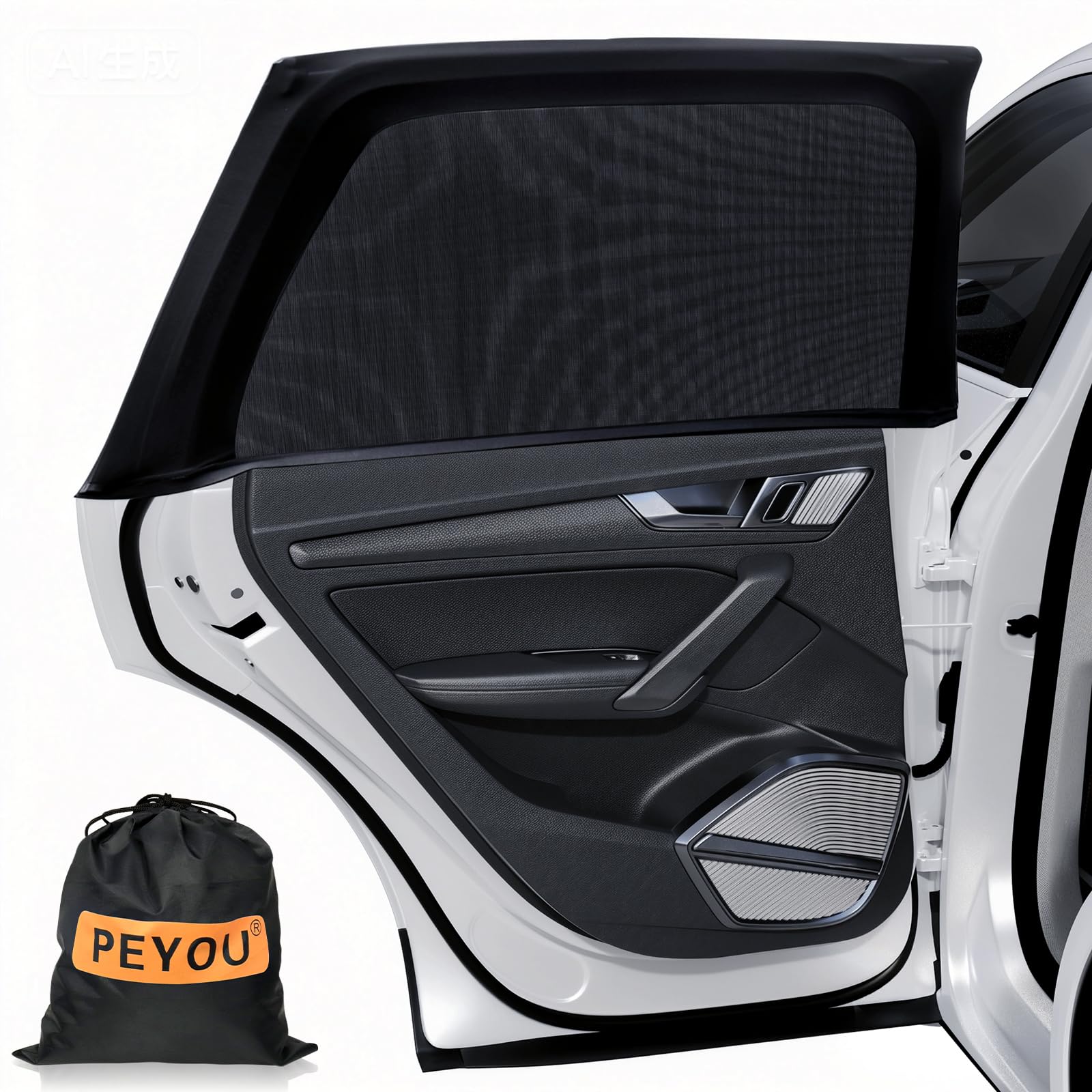 PEYOU Car Window Shades for Baby 2 Pack, Stretchable & Breathable Spandex Rear Side Car Sun Shade for Camping, Blocks Uv Rays & Sun Glare for Kids/Adults/Pets - 44.9"X19.7" Fits 99% Cars