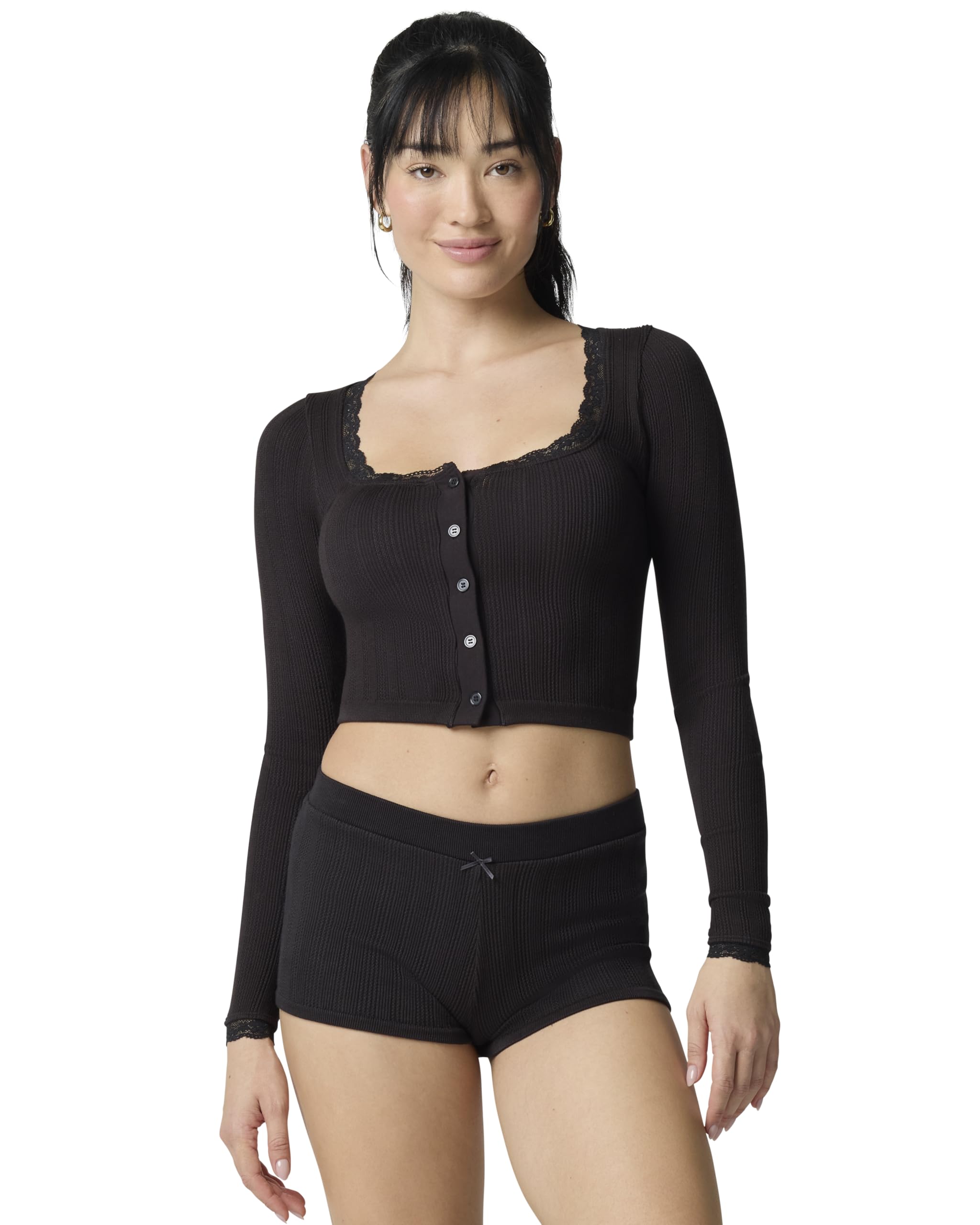 Florence by Mills Womens Pointelle Knit Cropped Cardi