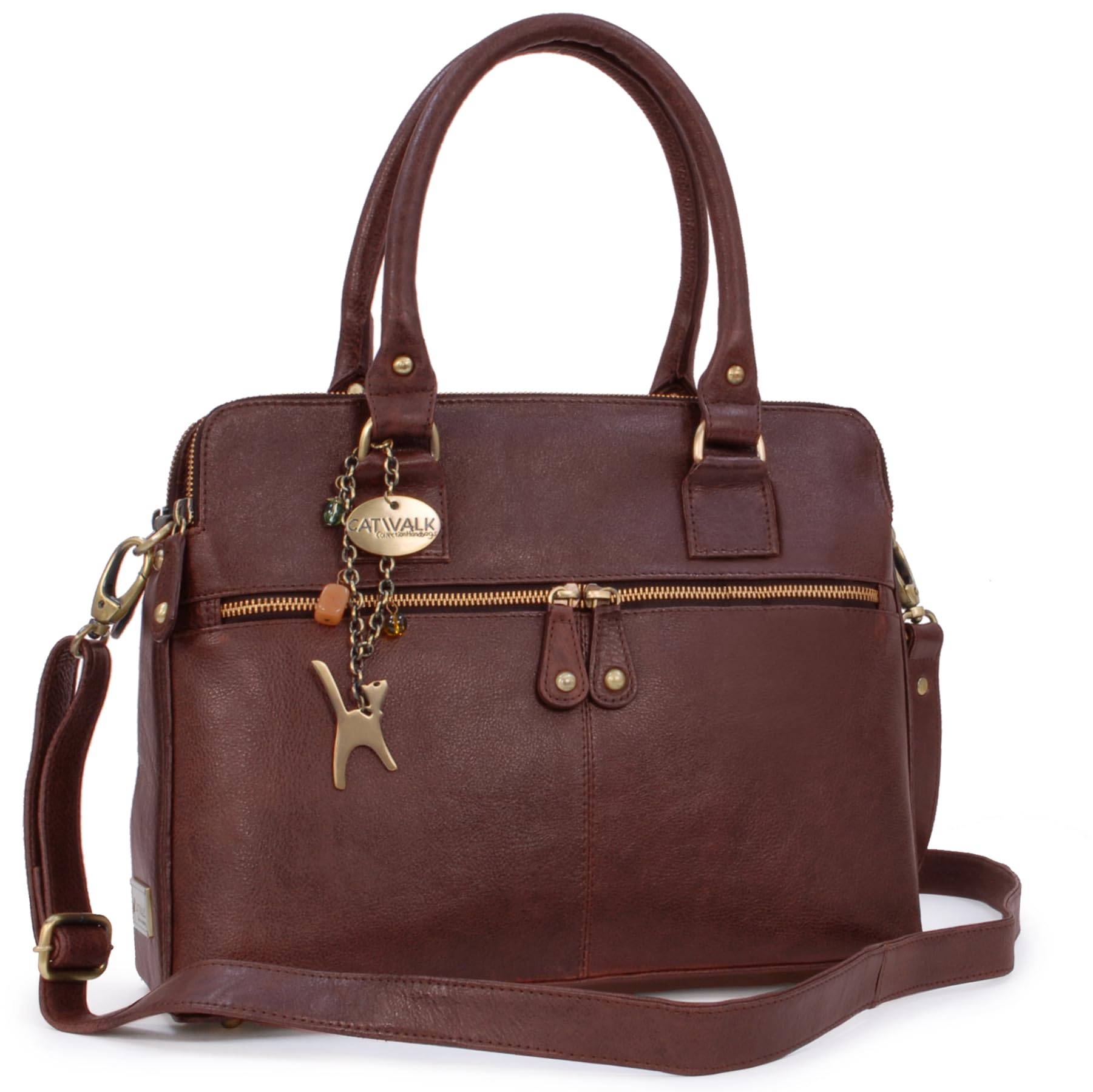 Women's Large Leather Shoulder Bag - Tote With Multiple Compartments - Additional Crossbody Strap - Victoria
