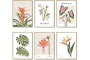 Tropical Fashion Canvas Wall Art Prints | 6 Pack Decorations Minimalist Plant...