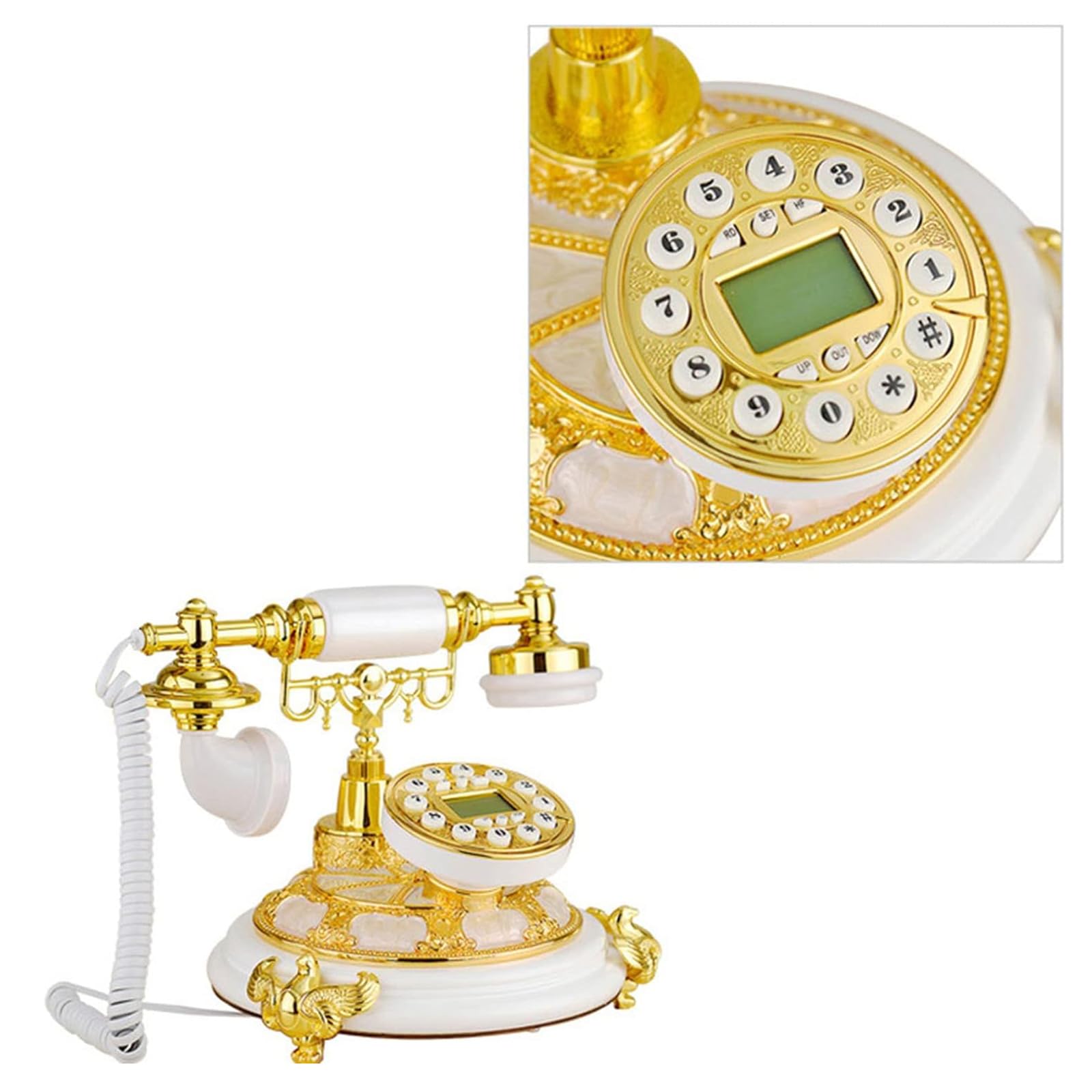 Staromodny Telefon Stacjonarny Na Biurko, Przewodowy Telefon Stacjonarny W Stylu Retro, Zabytkowy Telefon Stacjonarny Z Wyświetlaczem I Klasycznym Dzwonkiem, Bez Baterii I Z Efektem Antycznym