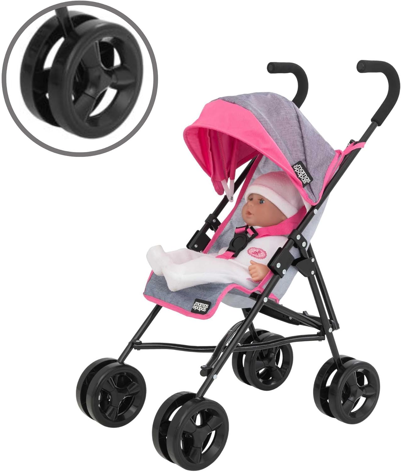 Mamas & Papas Junior Cruise Stroller | Childrens Stroller Pram In Grey & Pink | Childrens Baby Doll Stroller Toy Umbrella Fold Stroller | Role Play Toy Dolls Buggy Pushchair | Ages 3+ 6