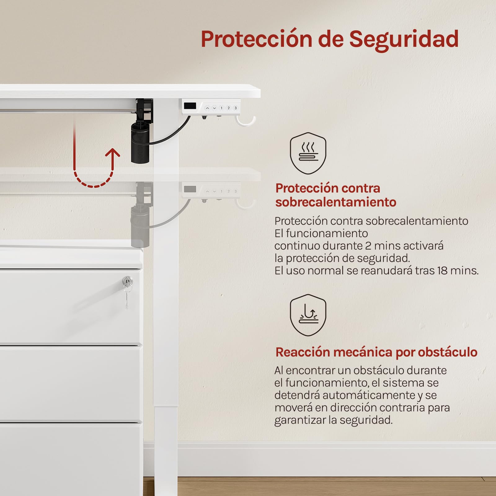 WOLTU Escritorio Elevable Eléctrico Regulable Altura 72-118 cm, con Memoria y Protección Anticolisión, con 2 Ganchos, para Oficina, Gaming o Estudio, Blanco, 100x48 cm