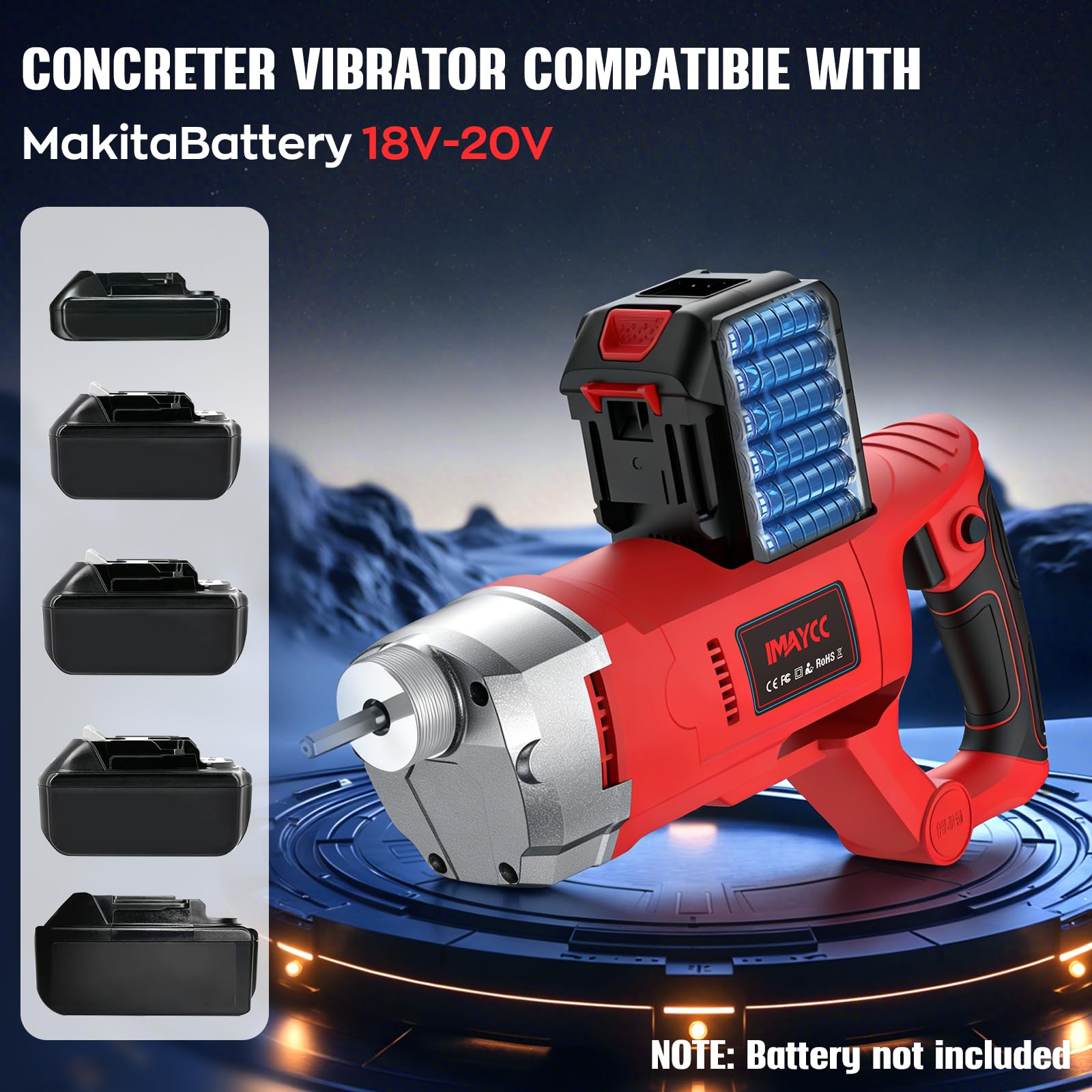 IMAYCC 21V Vibratore per Calcestruzzo Senza Cavo, Senza Spazzole Vibratore da Costruzione Elettrico 3980giri/min, Lunghezza asta Vibrante 1.5M, per Strade Tunnel Ponti (Senza Batterie）