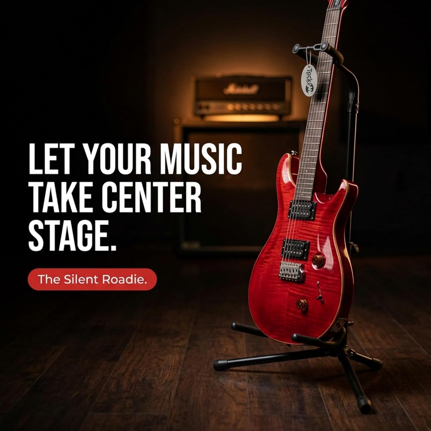 RockJam Portable Vertical Guitar Stand with Plecs & Lessons