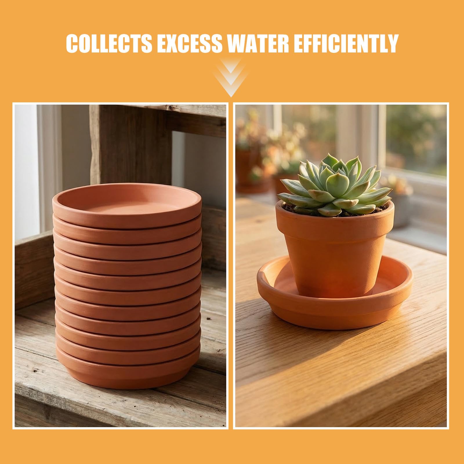 Sottovasi e Materiale Traspirante in Terracotta Rotondi Set da 12 Pezzi Design Stabile a Bordo Basso per Piante da Esterno da Tavolo per Giardino e Balcone