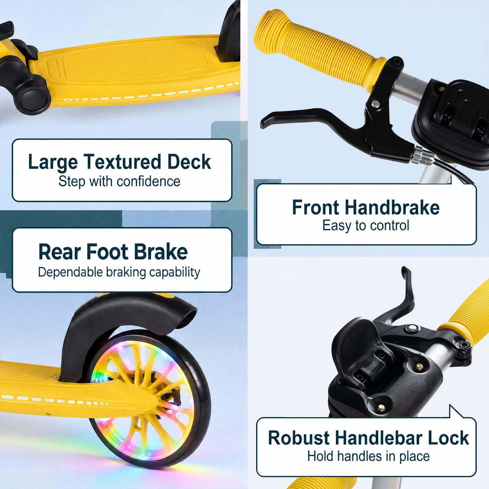 HOMASIS Trottinette Enfant et Adulte, Trottinette Pliable avec 2 Roues Lumineuses, Guidon Réglable en 3 Hauteurs, Béquille, Cadre en Aluminium, Plateforme Antidérapante, Charge 100 kg, 6+ Ans