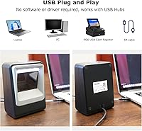 Vista 4 de TEEMI Escáner de código de barras 1D 2D manos libres, QR Omnidireccional Escritorio USB con cable Virtual COM Puerto COM automático Imagen de código