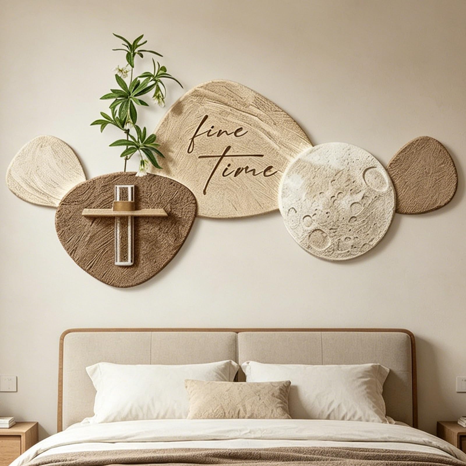 SYXHJTFZ Modern 3D Sandstone Textured Wall Art Borderless Wall Hanging Decor, with Artificial Plant Vase Home Entryway Hallway Wall Decor(D,100 * 46cm/39.4 * 18.1in)