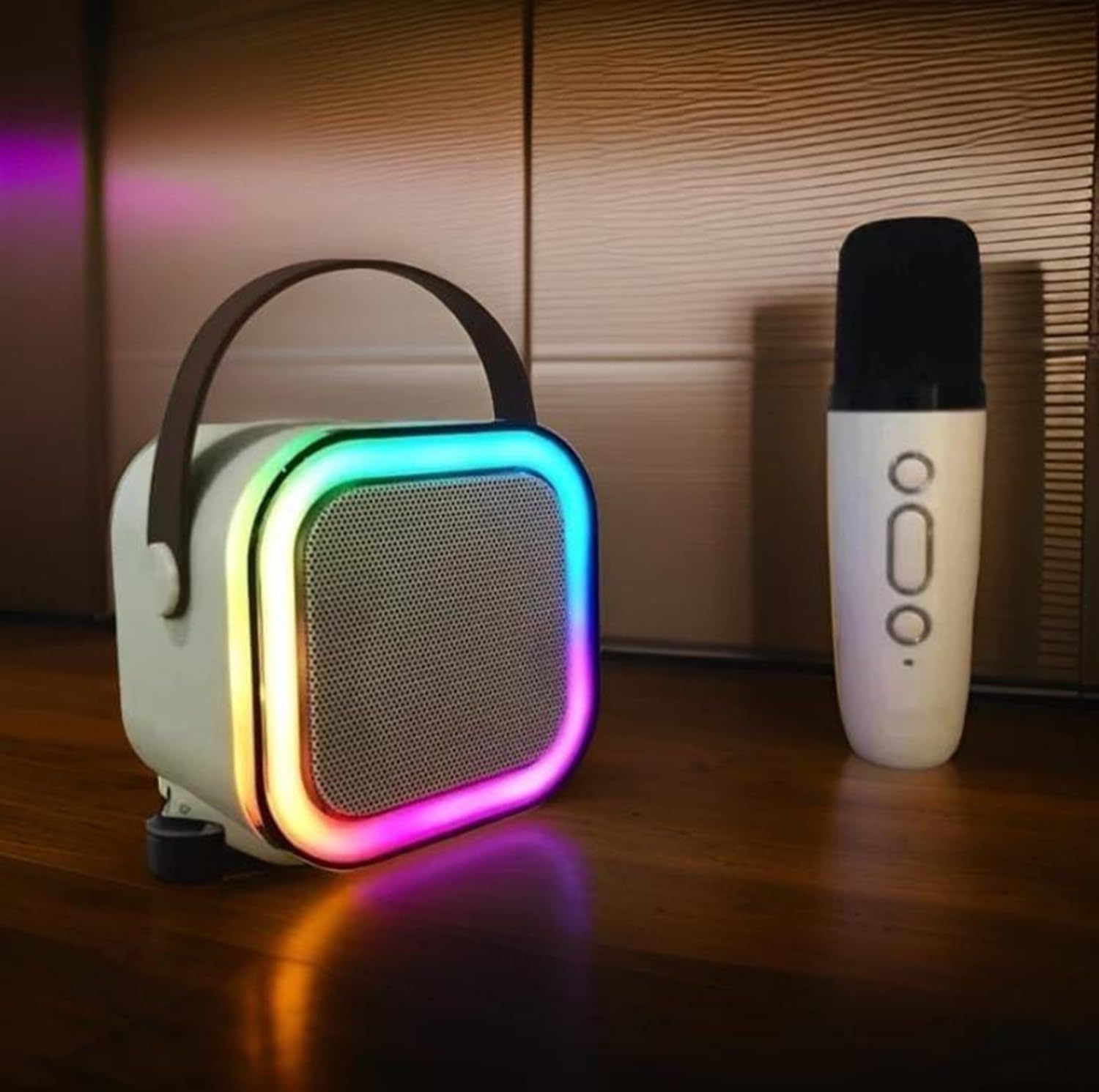 shaktism mini bluetooth karaoke speaker with wireless microphone, led lights, voice changer wireless speaker with mike for house parties birthday gifts 1spaker 1 mic