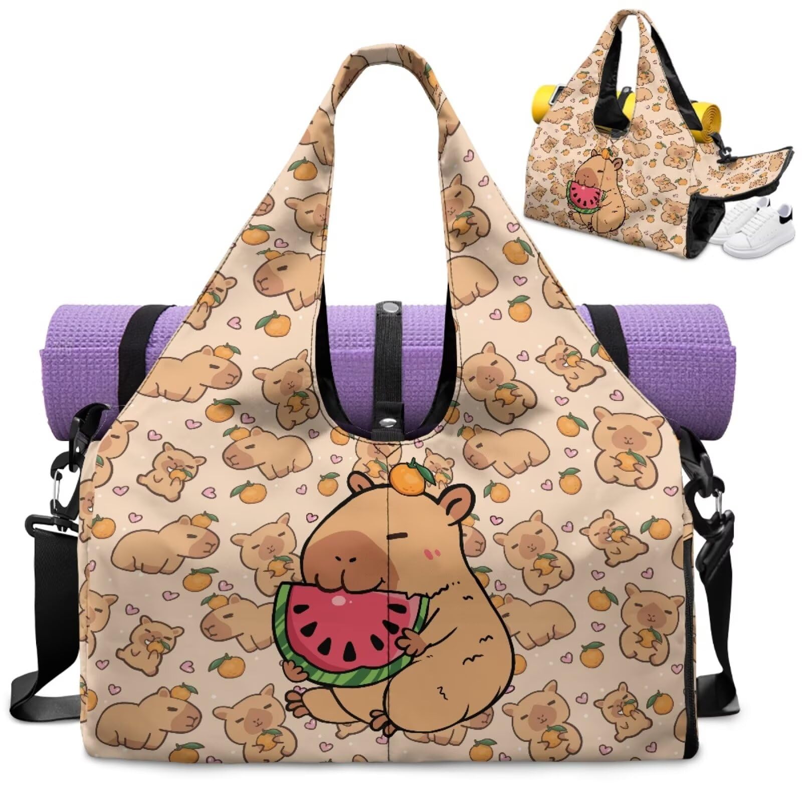 Dngkaoje Cute Capybara Yoga Bags for Women with Yoga Mats Bags Carrier Cute Gym Bag for Women Large Animals Capybara Yogas Mat Duffle Bag with Adjustable Shoulder Strap Yoga Accessories for Womens