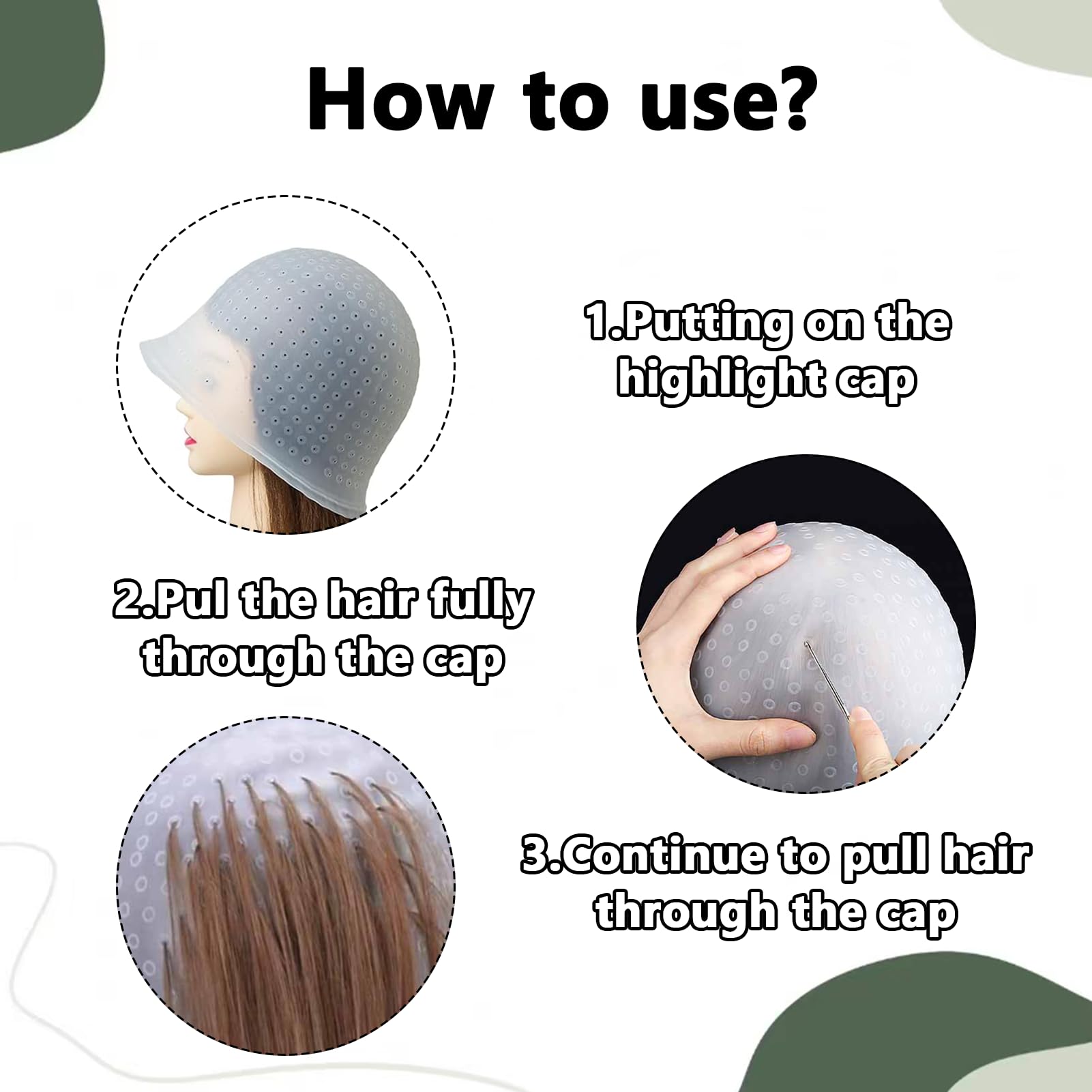 Cuffia Per Meches E Tintura Vinciann 2 In 1 | Silicone Riutilizzabile Con Uncino | Bianco