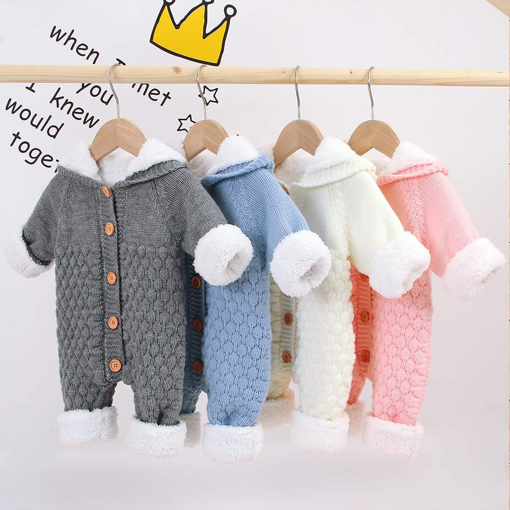 Mamelucos de Punto con Capucha para bebés Recién Nacidos Niñas Niños Onesies Suéter cálido Trajes de Mono