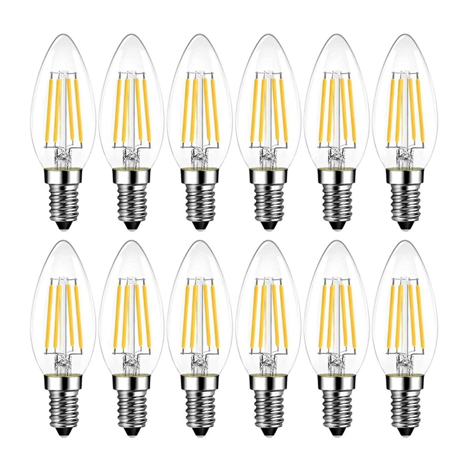 WELSUN 12v E14 LED Candle Filament Light Bulb C35 Edison 4W Glass Vintage Bulbs 40W Halogen Bulb Replacement Warm White 2700K (10-Pack)