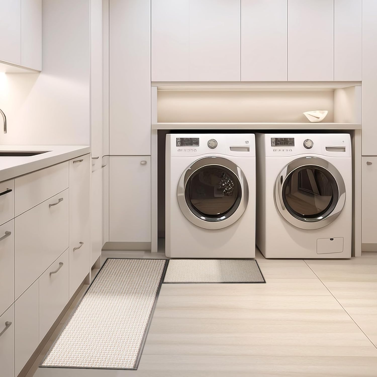 Kitchen Mat Set of 2, Anti Fatigue Cushioned Kitchen Mats for Floor, Non Slip Kitchen Rug Set, Absorbent Soft Standing Mats for Kitchen Sink Office Laundry, Gray