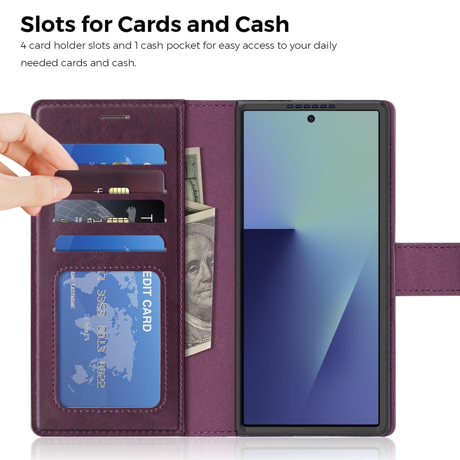 Custodia generica compatibile con Samsung Galaxy Z Fold 5 (colore: caffè) custodia magnetica a portafoglio in pelle rimovibile