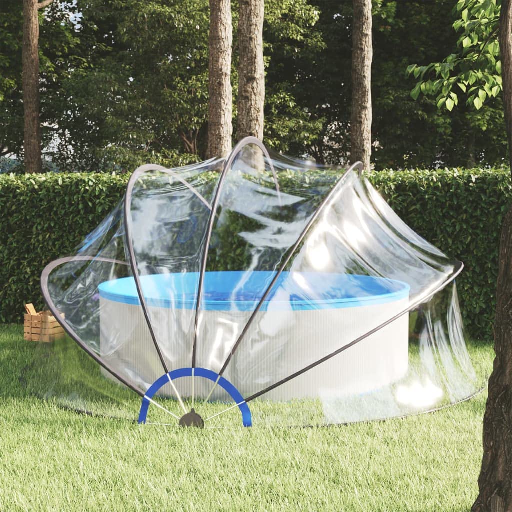 Copertura a cupola per piscina, 440 x 220 cm, trasparente, in PVC, con protezione UPF 30, struttura in fibra di vetro e meccanismo pieghevole per piscine da incasso e fuori terra