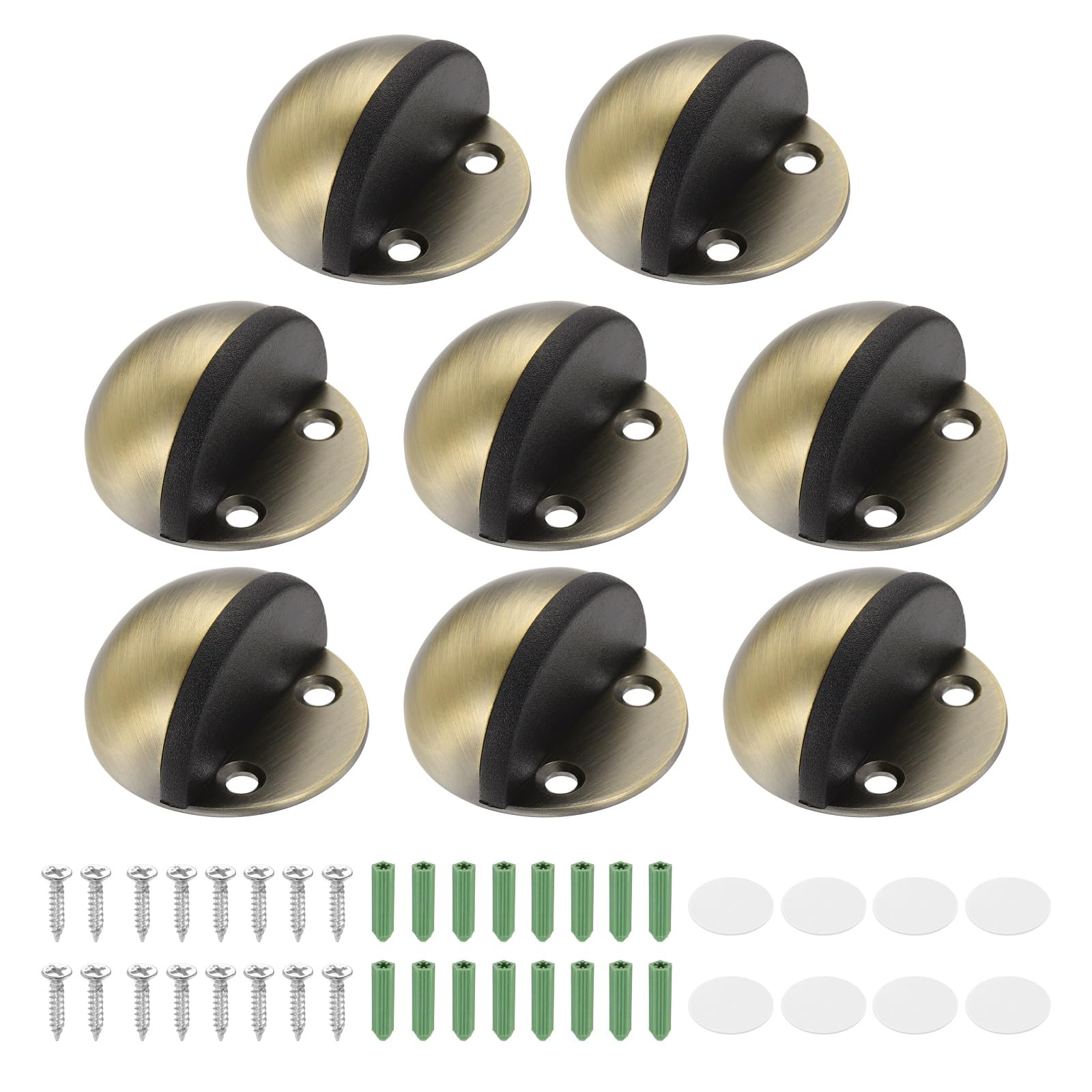 sourcing map 8 Pack Low Dome Floor Door Stop, 45mm Dia. Stainless Steel Door Stopper, Half Dome Rubber Bumper Wall Protector with Screws&Adhesive Tape for Bedroom Bathroom Office, Bronze