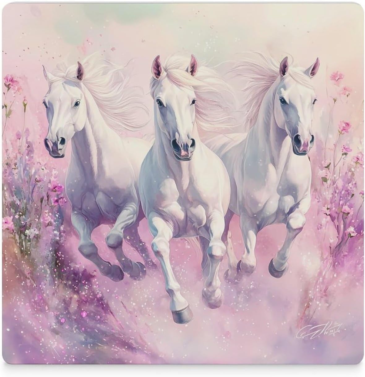 White Horses Ceramic Coasters Square Drinks Coaster Coffee Table Decor Table Coaster for Home Bar