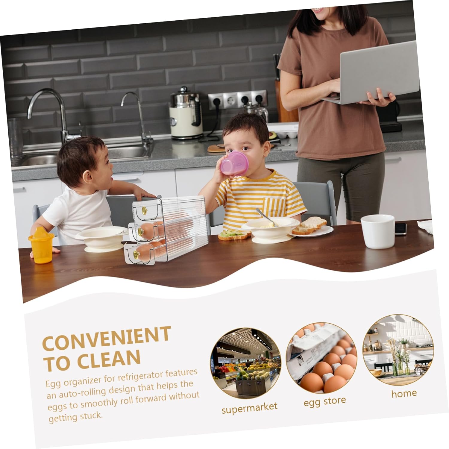 Ciieeo Egg Container for Refrigerator Egg Organizer and Reliable Egg Dispenser for Kitchen Easy for Home and Restaurants