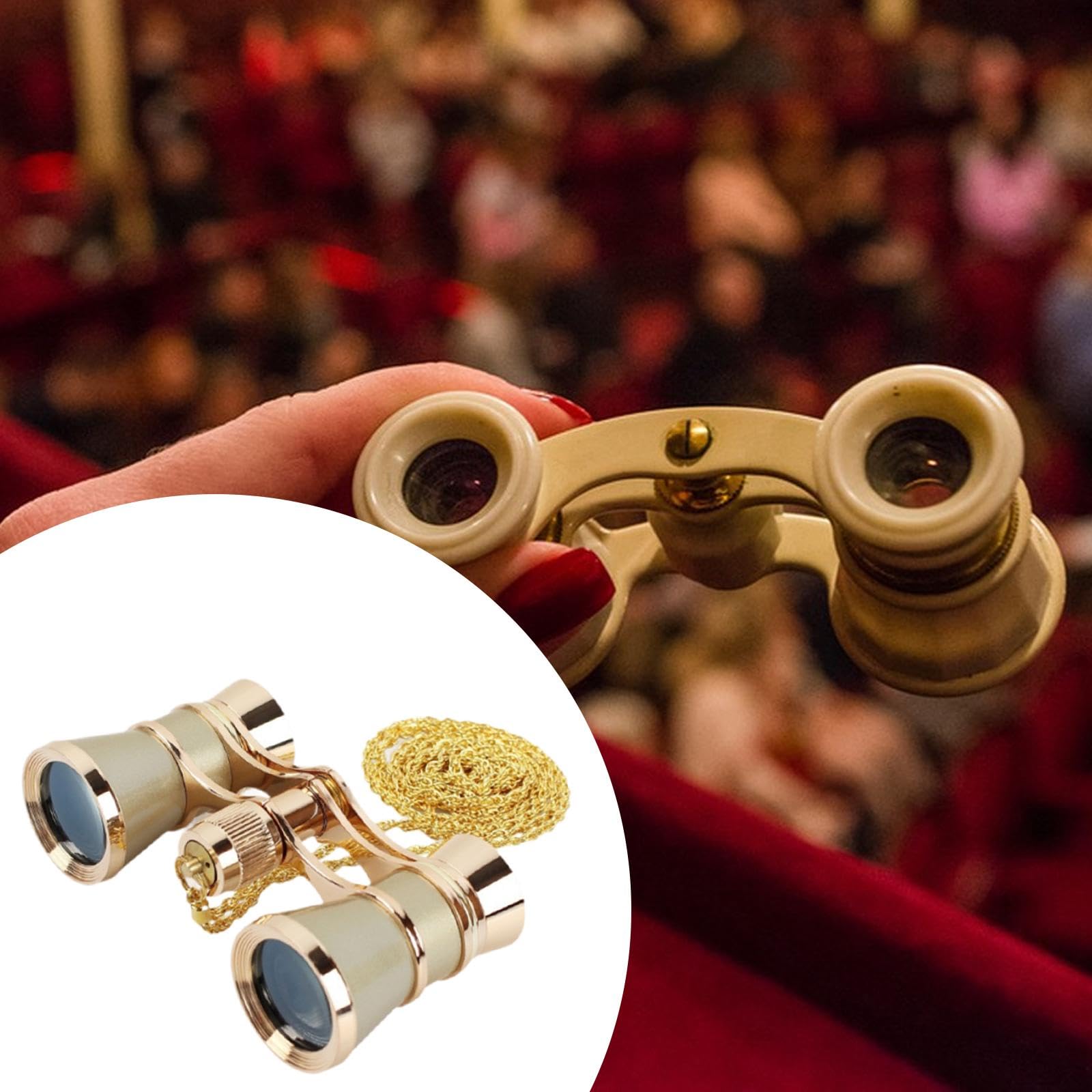 Jumelles de théâtre avec poignée réglable, Mini Jumelles Portables Multifonctions 3x25 pour Les et Les Concerts, Or