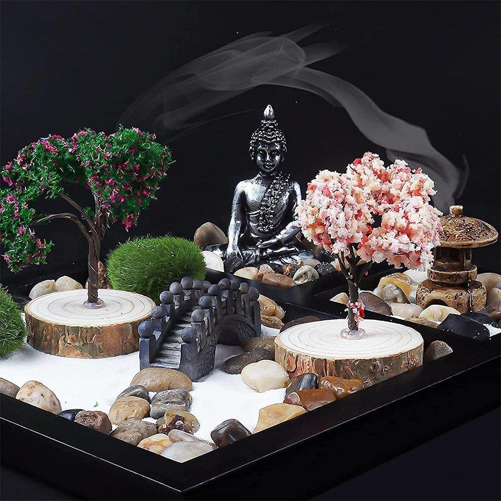 Giardino Zen Da Tavolo In Miniatura - Con Sabbia, Rastrello E Statua Buddha | Per Meditazione E Relax - Foto 3
