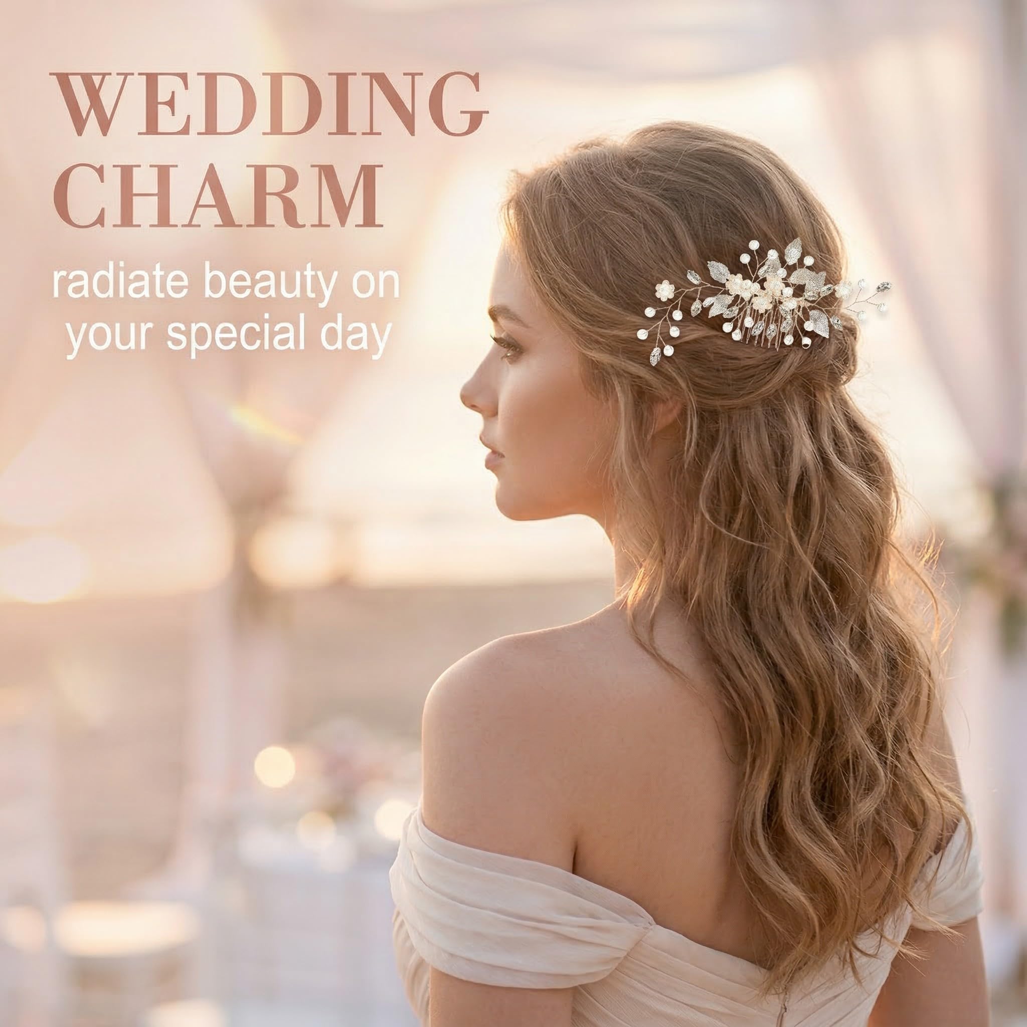 Tocados de Pelo Boda Novia, Oro Rosa Peinetas para el Pelo Flor, Perla Headpiece Nupcial Cristal Hoja Accesorios para el Cabello, Accesorios Pelo para Mujeres y Niñas