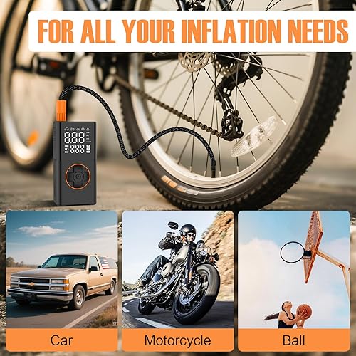 Miniatura 9 de Inflador de neumáticos, compresor de aire portátil inalámbrico, bomba de bicicleta con pantalla digital de valores duales, manómetro de 150 PSI,