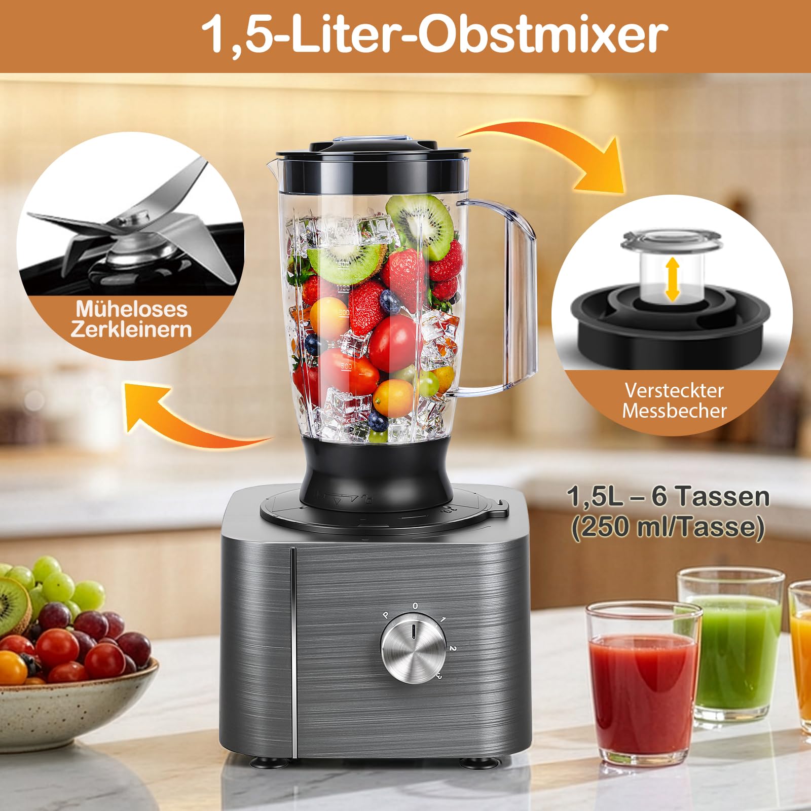 TopStrong Robot da Cucina, Robot Cucina 1100W, Robot Cucina Multifunzione Compatto,11 in 1 Food Processor(frullatore, spremiagrumi e macinacaffè)